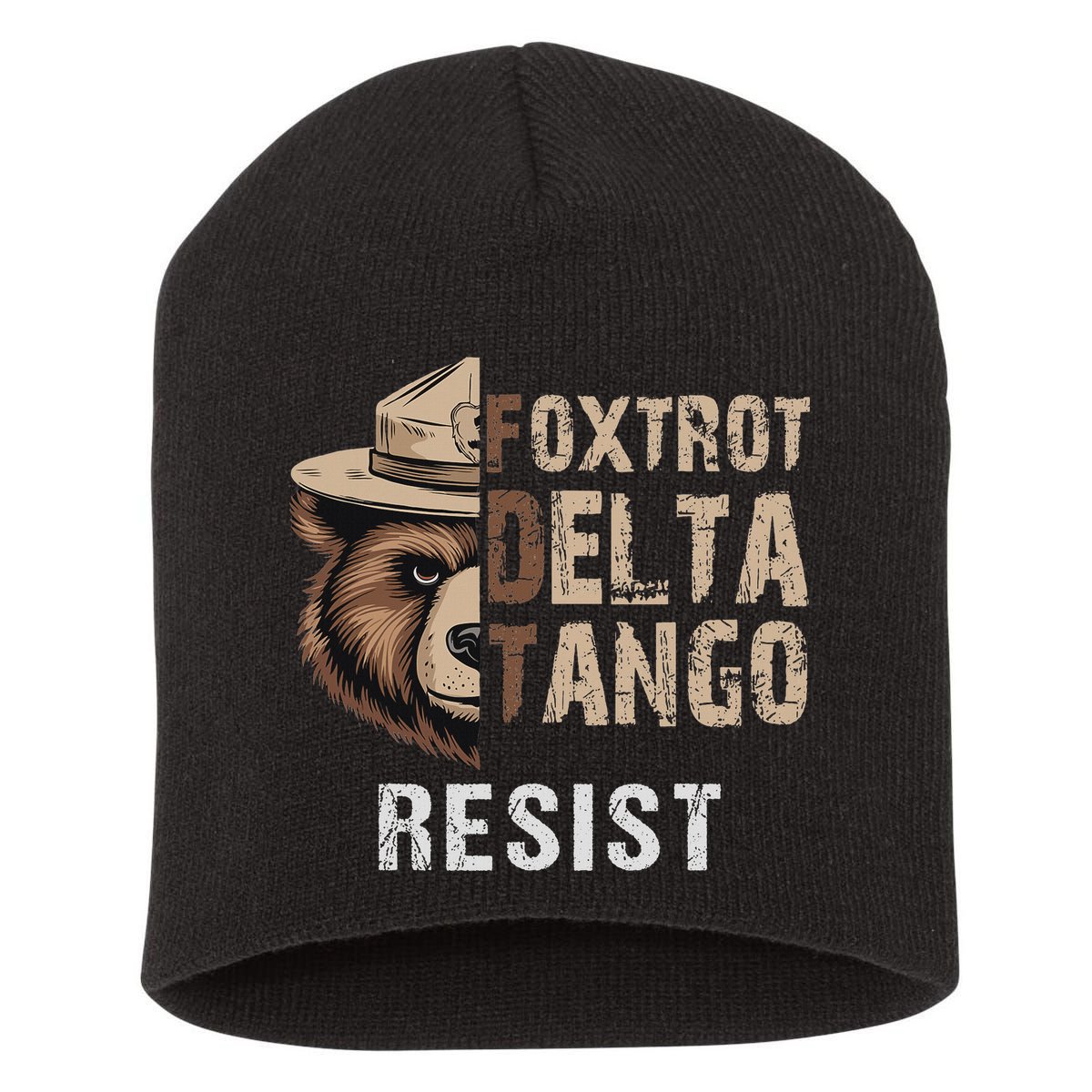 Funny Resist Bear Foxtrots Delta Tangos Funny Resist Bear Short Acrylic Beanie