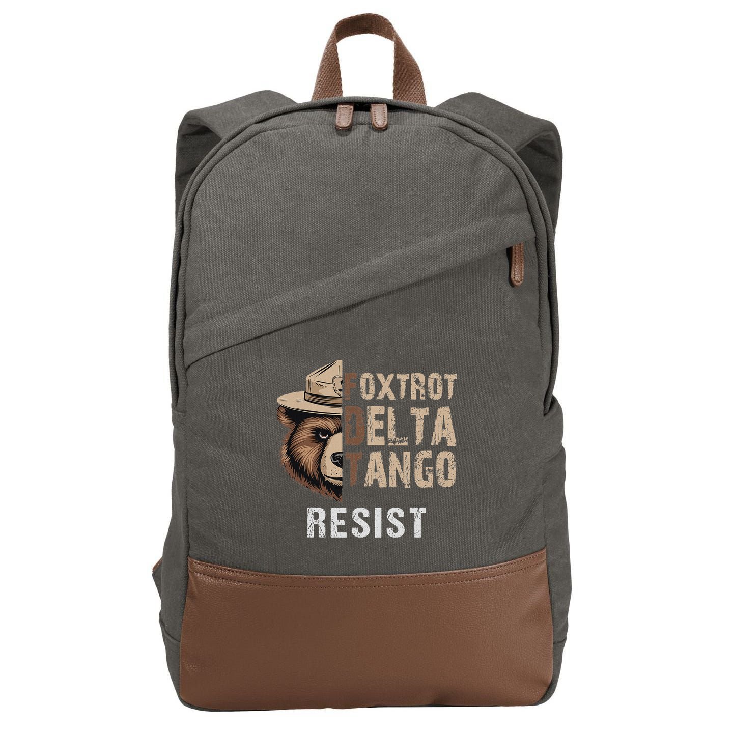 Funny Resist Bear Foxtrots Delta Tangos Funny Resist Bear Cotton Canvas Backpack