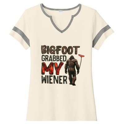 Funny Retro Bigfoot Bigfoot Grabbed My Wiener Ladies Halftime Notch Neck Tee