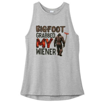 Funny Retro Bigfoot Bigfoot Grabbed My Wiener Ladies PosiCharge Tri-Blend Wicking Tank