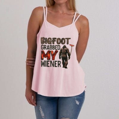 Funny Retro Bigfoot Bigfoot Grabbed My Wiener Women's Strappy Tank