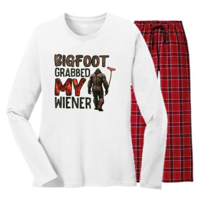 Funny Retro Bigfoot Bigfoot Grabbed My Wiener Women's Long Sleeve Flannel Pajama Set 