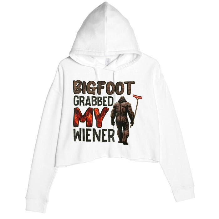 Funny Retro Bigfoot Bigfoot Grabbed My Wiener Crop Fleece Hoodie