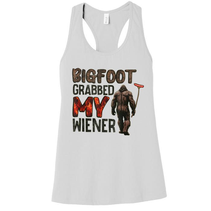 Funny Retro Bigfoot Bigfoot Grabbed My Wiener Women's Racerback Tank