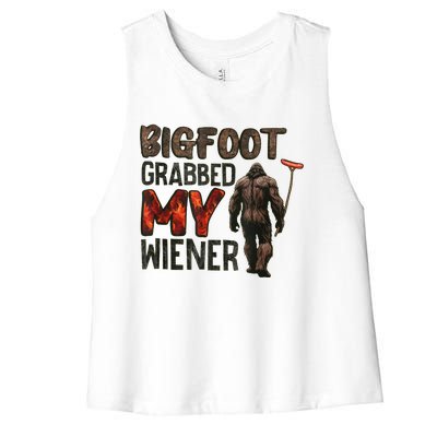 Funny Retro Bigfoot Bigfoot Grabbed My Wiener Women's Racerback Cropped Tank