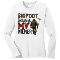 Funny Retro Bigfoot Bigfoot Grabbed My Wiener Ladies Long Sleeve Shirt