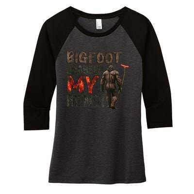 Funny Retro Bigfoot Bigfoot Grabbed My Wiener Women's Tri-Blend 3/4-Sleeve Raglan Shirt