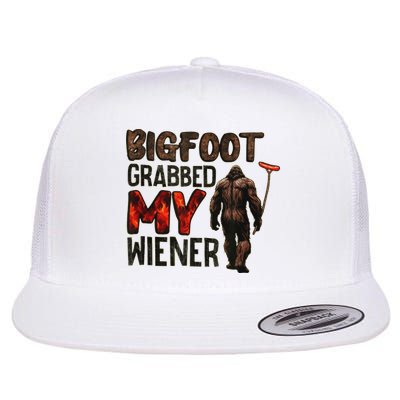 Funny Retro Bigfoot, Bigfoot Grabbed My Wiener Design Flat Bill Trucker Hat