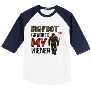 Funny Retro Bigfoot Bigfoot Grabbed My Wiener Design Baseball Sleeve Shirt