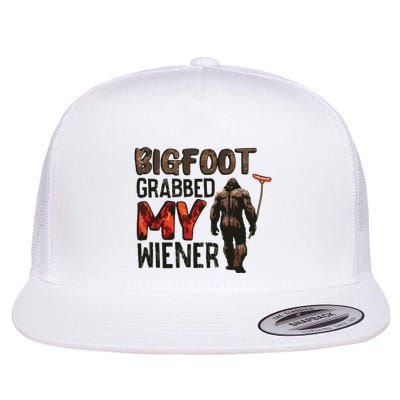 Funny Retro Bigfoot Bigfoot Grabbed My Wiener Design Flat Bill Trucker Hat