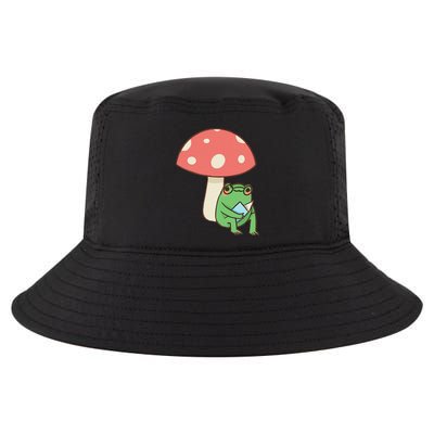 Frog Reading Book Mushroom Lover Gift Cottagecore Aesthetic Cool Comfort Performance Bucket Hat