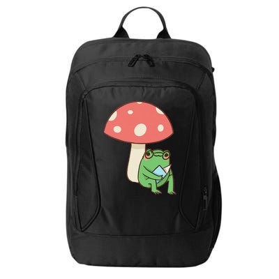 Frog Reading Book Mushroom Lover Gift Cottagecore Aesthetic City Backpack
