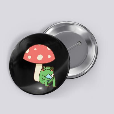 Frog Reading Book Mushroom Lover Gift Cottagecore Aesthetic Button