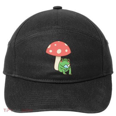 Frog Reading Book Mushroom Lover Gift Cottagecore Aesthetic 7-Panel Snapback Hat