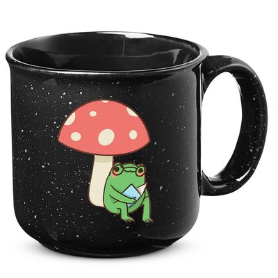 Frog Reading Book Mushroom Lover Gift Cottagecore Aesthetic 15oz Campfire Ceramic Mug