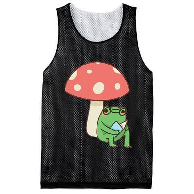 Frog Reading Book Mushroom Lover Gift Cottagecore Aesthetic Mesh Reversible Basketball Jersey Tank