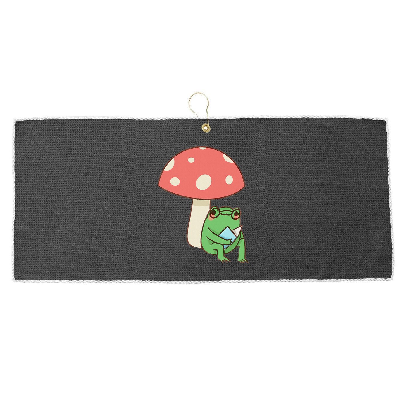 Frog Reading Book Mushroom Lover Gift Cottagecore Aesthetic Large Microfiber Waffle Golf Towel