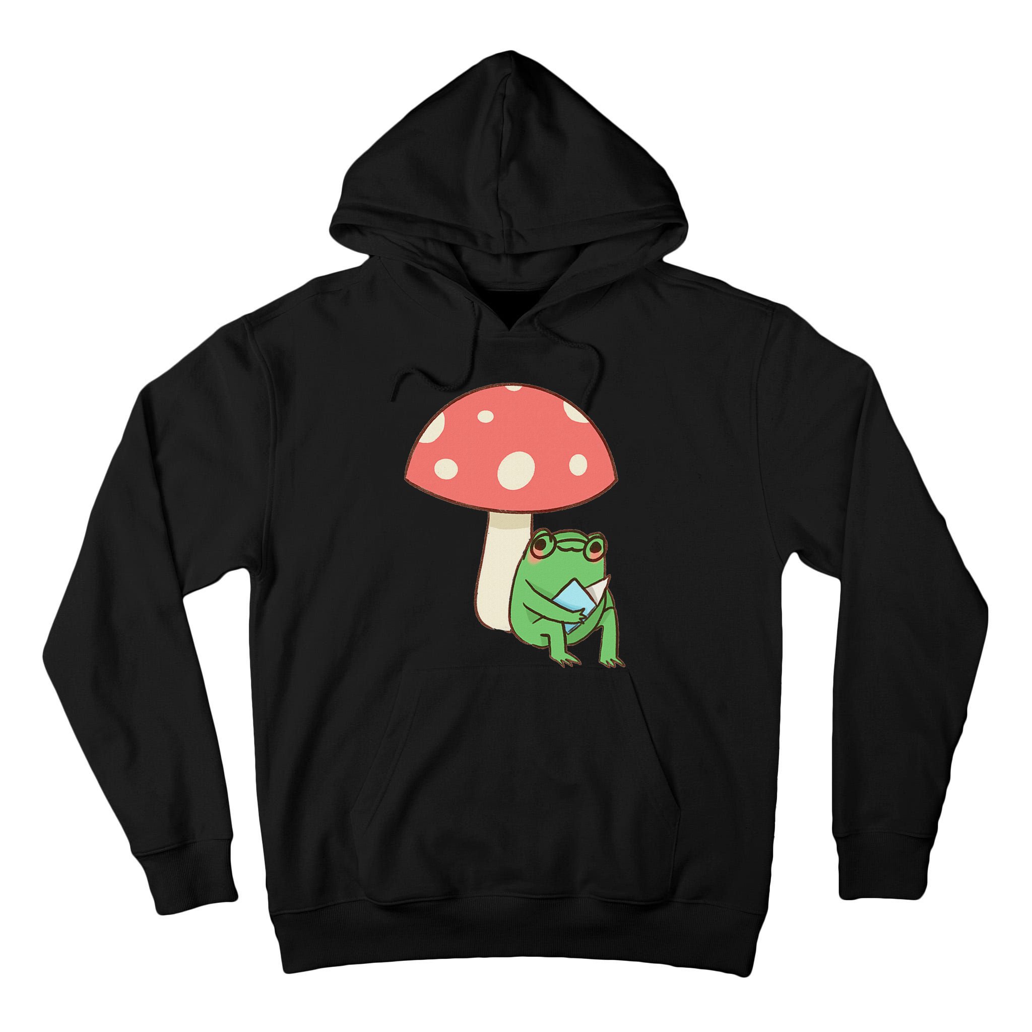 Frog Reading Book Mushroom Lover Gift Cottagecore Aesthetic Tall Hoodie