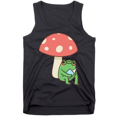 Frog Reading Book Mushroom Lover Gift Cottagecore Aesthetic Tank Top