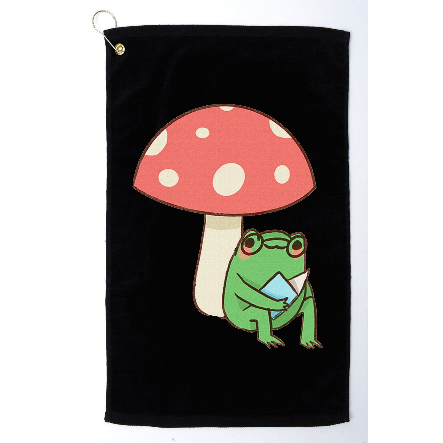 Frog Reading Book Mushroom Lover Gift Cottagecore Aesthetic Golf Towel