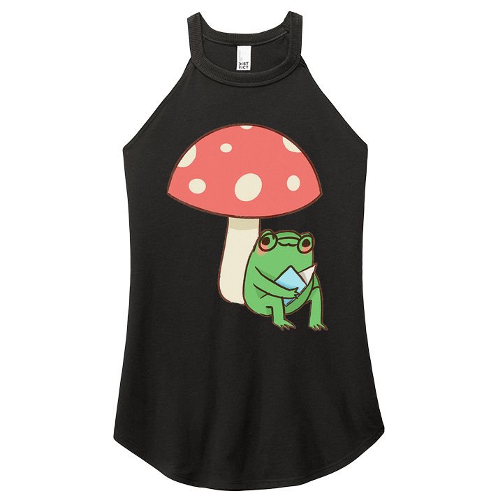 Frog Reading Book Mushroom Lover Gift Cottagecore Aesthetic Women's Perfect Tri Rocker Tank