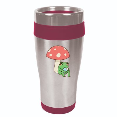 Frog Reading Book Mushroom Lover Gift Cottagecore Aesthetic 16oz Travel Tumbler