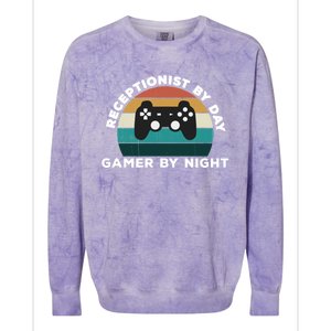 Funny Receptionist By Day Gamer By Night: Video Game Lover Gift Colorblast Crewneck Sweatshirt