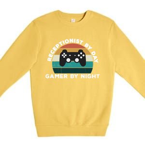 Funny Receptionist By Day Gamer By Night: Video Game Lover Gift Premium Crewneck Sweatshirt