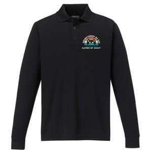 Funny Receptionist By Day Gamer By Night: Video Game Lover Gift Performance Long Sleeve Polo