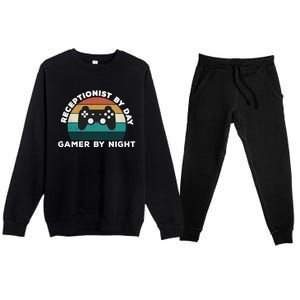 Funny Receptionist By Day Gamer By Night: Video Game Lover Gift Premium Crewneck Sweatsuit Set