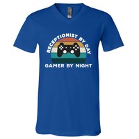 Funny Receptionist By Day Gamer By Night: Video Game Lover Gift V-Neck T-Shirt