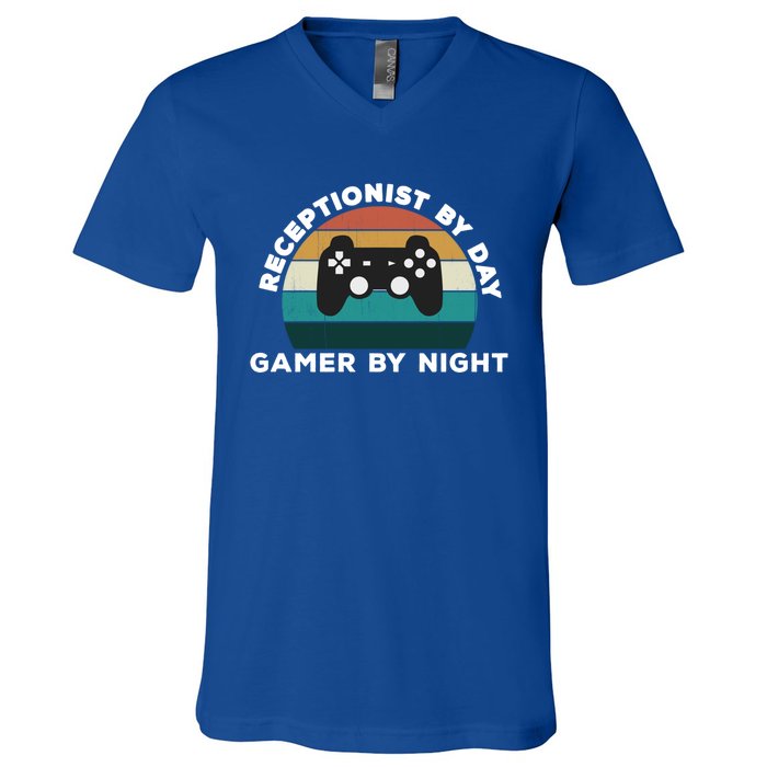 Funny Receptionist By Day Gamer By Night: Video Game Lover Gift V-Neck T-Shirt