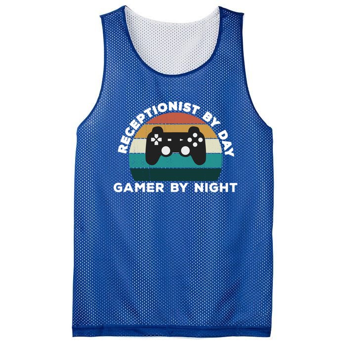 Funny Receptionist By Day Gamer By Night: Video Game Lover Gift Mesh Reversible Basketball Jersey Tank