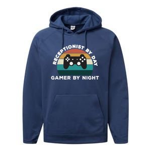 Funny Receptionist By Day Gamer By Night: Video Game Lover Gift Performance Fleece Hoodie