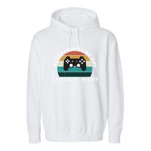 Funny Receptionist By Day Gamer By Night: Video Game Lover Gift Garment-Dyed Fleece Hoodie