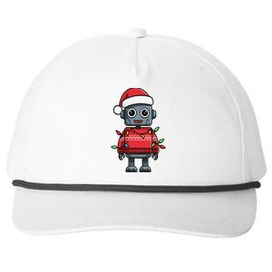 Festive Robot Bringing Christmas Cheer And Fun Lights Snapback Five-Panel Rope Hat