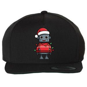 Festive Robot Bringing Christmas Cheer And Fun Lights Wool Snapback Cap