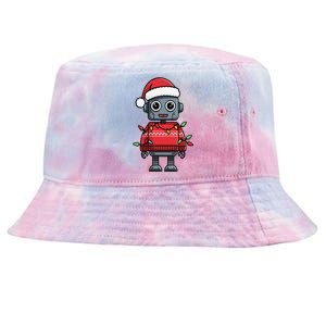 Festive Robot Bringing Christmas Cheer And Fun Lights Tie-Dyed Bucket Hat