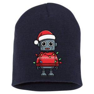 Festive Robot Bringing Christmas Cheer And Fun Lights Short Acrylic Beanie