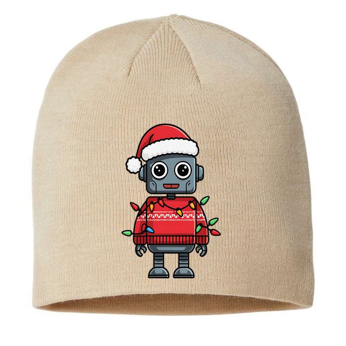 Festive Robot Bringing Christmas Cheer And Fun Lights Sustainable Beanie