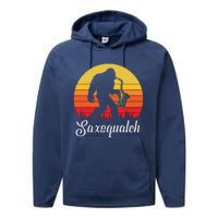 Funny Retro Bigfoot Silhouette Sun Saxophone Bigfoot Performance Fleece Hoodie