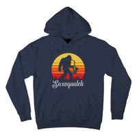 Funny Retro Bigfoot Silhouette Sun Saxophone Bigfoot Hoodie