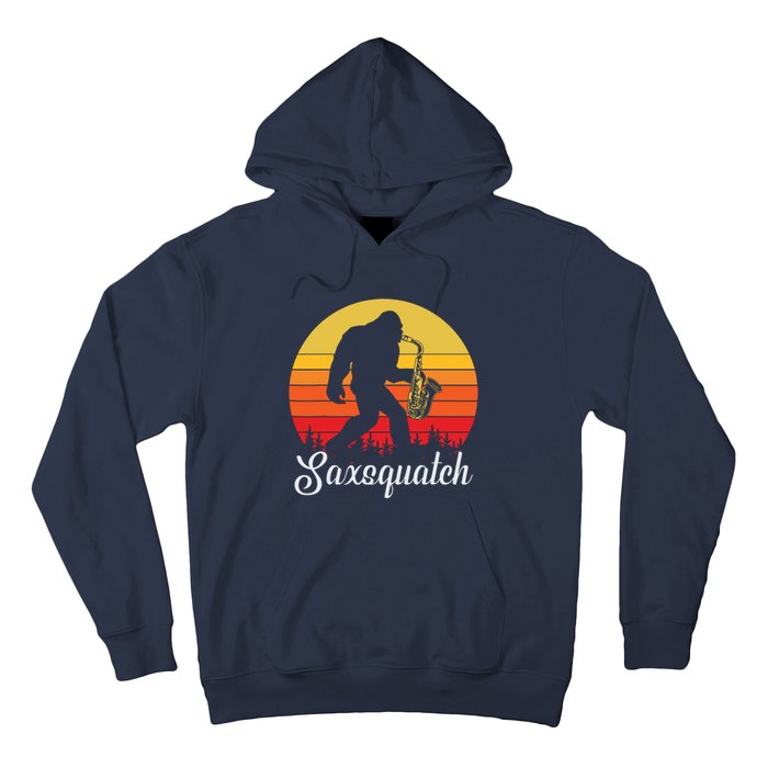 Funny Retro Bigfoot Silhouette Sun Saxophone Bigfoot Hoodie