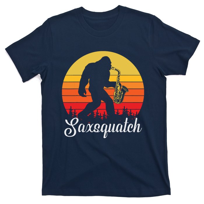 Funny Retro Bigfoot Silhouette Sun Saxophone Bigfoot T-Shirt