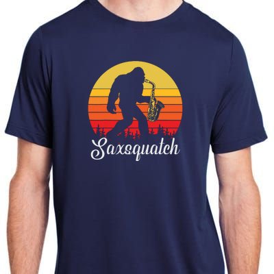 Funny Retro Bigfoot Silhouette Sun Saxophone Bigfoot Adult ChromaSoft Performance T-Shirt