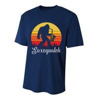 Funny Retro Bigfoot Silhouette Sun Saxophone Bigfoot Performance Sprint T-Shirt