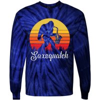 Funny Retro Bigfoot Silhouette Sun Saxophone Bigfoot Tie-Dye Long Sleeve Shirt