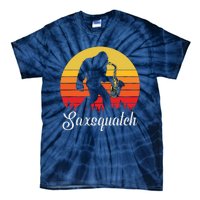 Funny Retro Bigfoot Silhouette Sun Saxophone Bigfoot Tie-Dye T-Shirt