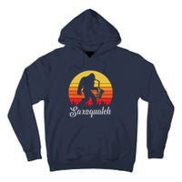 Funny Retro Bigfoot Silhouette Sun Saxophone Bigfoot Tall Hoodie