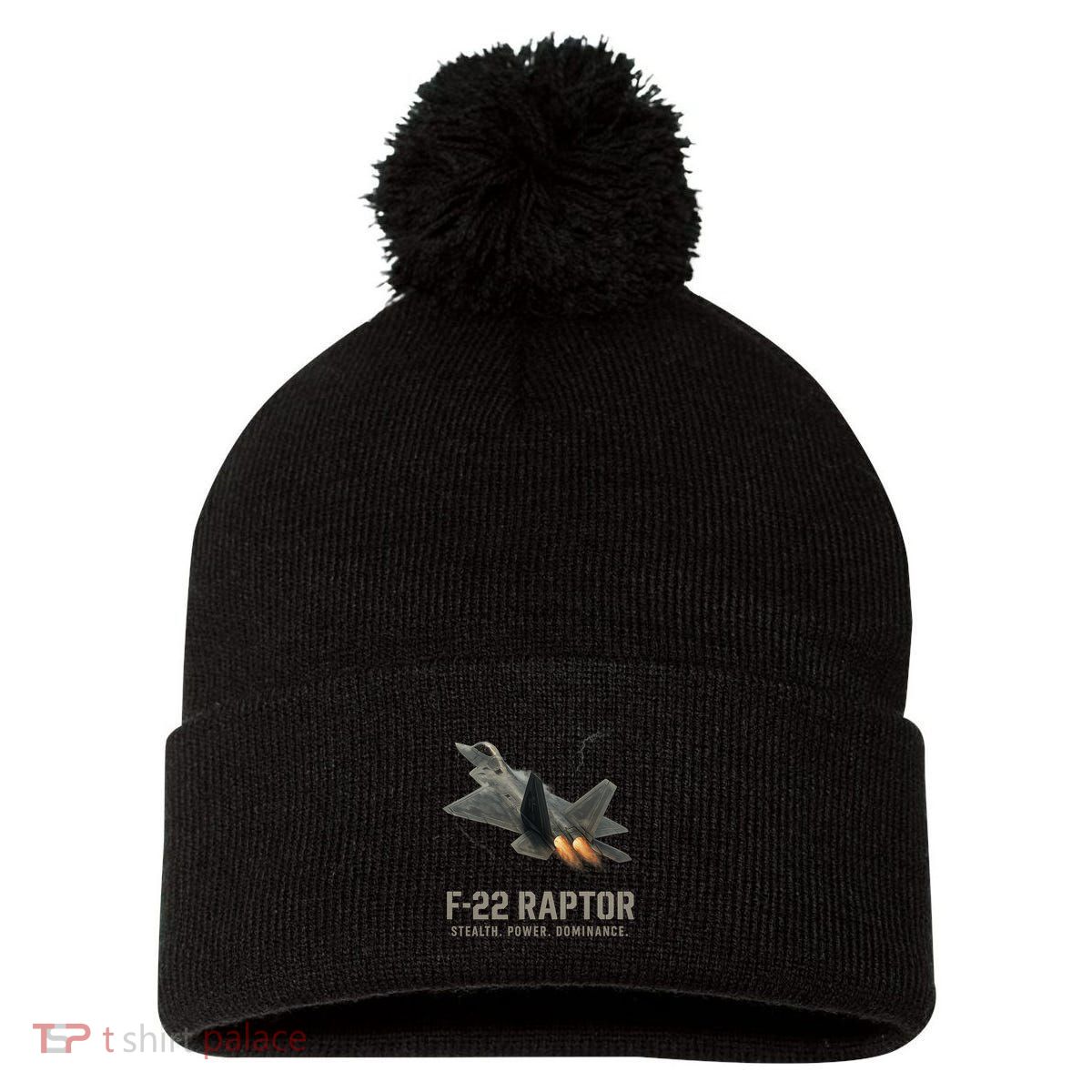 F-22 Raptor Banking Through Storm Clouds Pom Pom 12in Knit Beanie